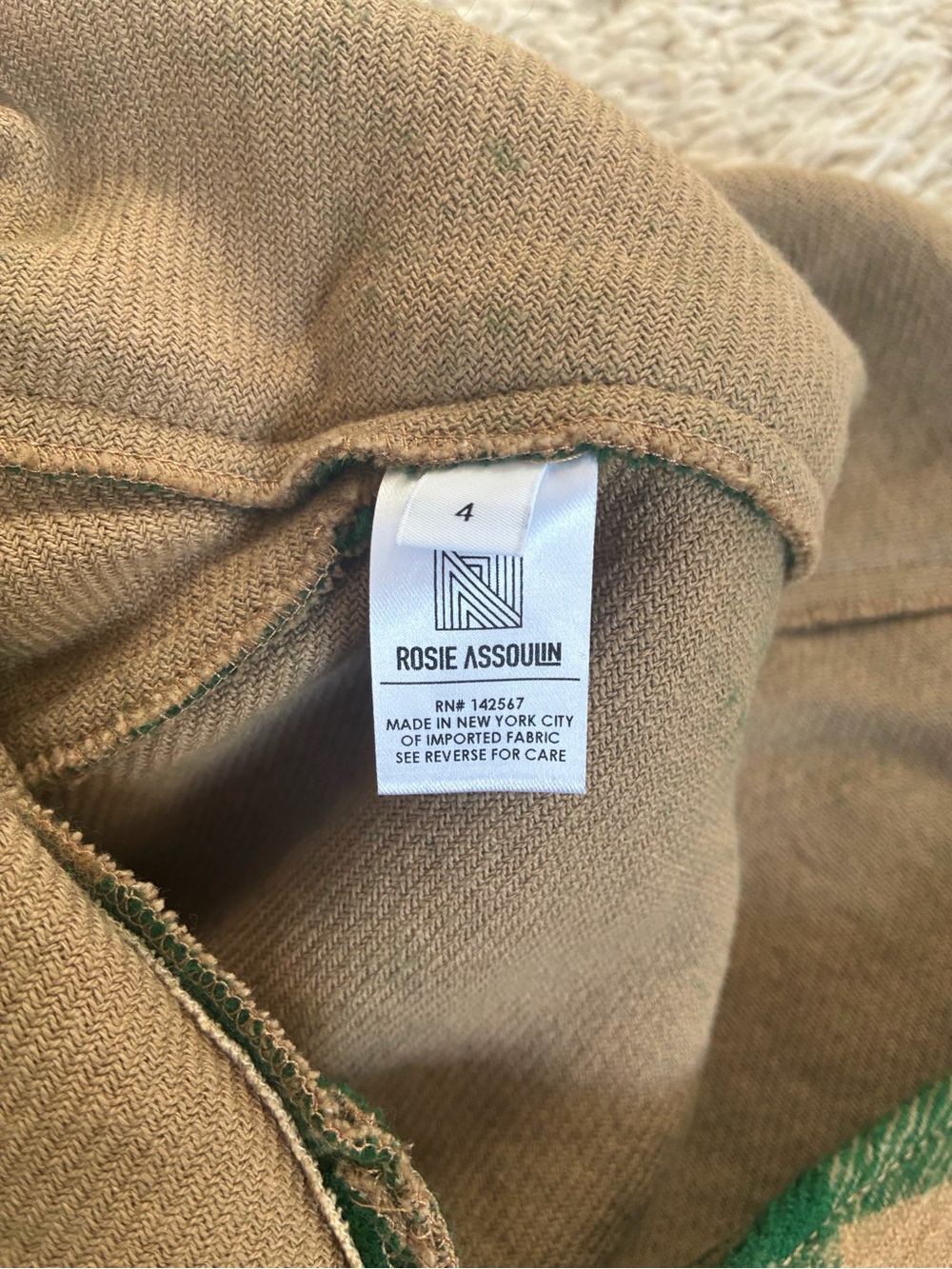 ROSIE ASSOULIN Green and Tan Plaid Mini Skirt - Size 4 - Waist 15” Length 15” - Picture 3 of 4